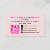 Blush Roze Script Sociaal Icoon QR Code Foto Nagel Visitekaartje (Achterkant)