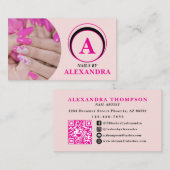 Blush Roze Script Sociaal Icoon QR Code Foto Nagel Visitekaartje (Voorkant / Achterkant)