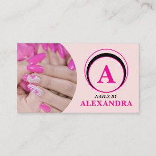 Blush Roze Script Sociaal Icoon QR Code Foto Nagel Visitekaartje