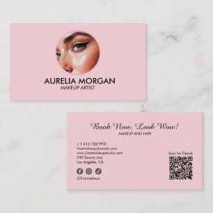 Blush Roze Script Sociaal Icoon QR Code Foto Visitekaartje