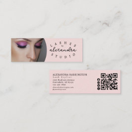 Blush Roze Script Sociaal Icoon QR Code Foto Wimpe Mini Visitekaartje