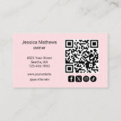 Blush Roze Script Sociaal Icoon QR Code Foto Wimpe Visitekaartje (Achterkant)