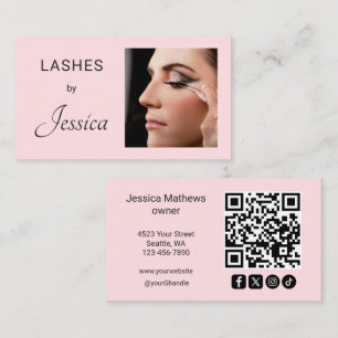 Blush Roze Script Sociaal Icoon QR Code Foto Wimpe Visitekaartje