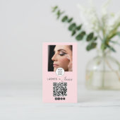 Blush Roze Script Sociaal Icoon QR Code Foto Wimpe Visitekaartje (Staand voorkant)