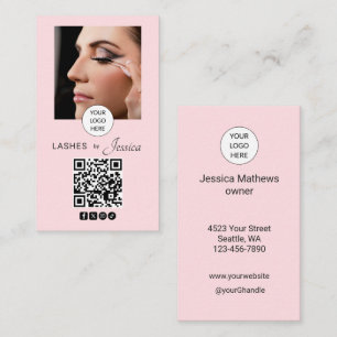 Blush Roze Script Sociaal Icoon QR Code Foto Wimpe Visitekaartje
