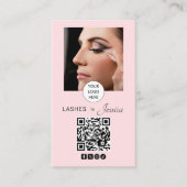 Blush Roze Script Sociaal Icoon QR Code Foto Wimpe Visitekaartje (Voorkant)