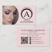 Blush Roze Script Sociaal Icoon QR Code Foto Wimpe Visitekaartje (Voorkant / Achterkant)