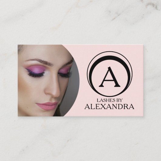 Blush Roze Script Sociaal Icoon QR Code Foto Wimpe Visitekaartje (Voorkant)