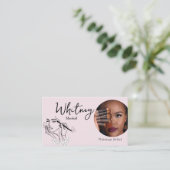 Blush Roze Script Sociale Icon QR Code Foto Make-u Visitekaartje (Staand voorkant)