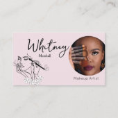Blush Roze Script Sociale Icon QR Code Foto Make-u Visitekaartje (Voorkant)