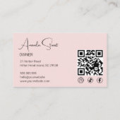 Blush Roze Script Sociale Icon QR Code Foto Make-u Visitekaartje (Achterkant)