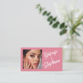 Blush Roze Script Sociale Icon QR Code Foto Make-u Visitekaartje (Staand voorkant)