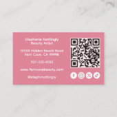 Blush Roze Script Sociale Icon QR Code Foto Make-u Visitekaartje (Achterkant)