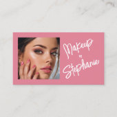 Blush Roze Script Sociale Icon QR Code Foto Make-u Visitekaartje (Voorkant)