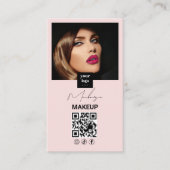 Blush Roze Script Sociale Icon QR Code Foto Make-u Visitekaartje (Voorkant)