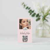 Blush Roze Script Sociale Icon QR Code Foto Make-u Visitekaartje (Staand voorkant)