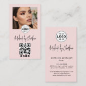Blush Roze Script Sociale Icon QR Code Foto Make-u Visitekaartje (Voorkant / Achterkant)