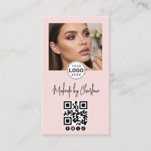 Blush Roze Script Sociale Icon QR Code Foto Make-u Visitekaartje