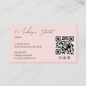 Blush Roze Script Sociale Icon QR Code Foto Make-u Visitekaartje (Achterkant)