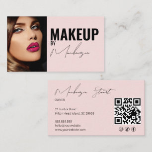 Blush Roze Script Sociale Icon QR Code Foto Make-u Visitekaartje
