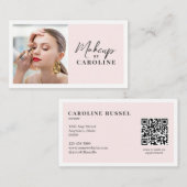 Blush Roze Script Sociale Icon QR Code Foto Make-u Visitekaartje (Voorkant / Achterkant)