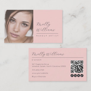 Blush Roze Script Sociale Icon QR Code Foto Make-u Visitekaartje