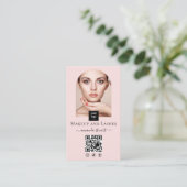 Blush Roze Script Sociale Icon QR Code Foto Make-u Visitekaartje (Staand voorkant)