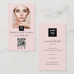 Blush Roze Script Sociale Icon QR Code Foto Make-u Visitekaartje