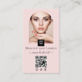 Blush Roze Script Sociale Icon QR Code Foto Make-u Visitekaartje (Voorkant)
