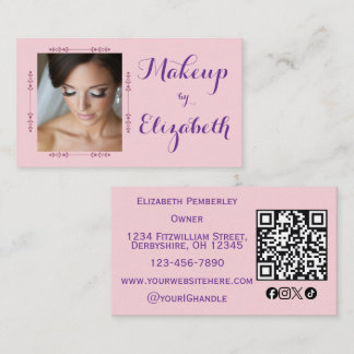Blush Roze Script Sociale Icon QR Code Foto Make-u Visitekaartje