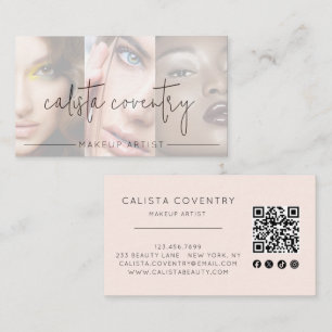 Blush Roze Script Sociale Icon QR Code Foto Make-u Visitekaartje