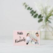 Blush Roze Script Sociale Icon QR Code Foto Nagels Visitekaartje (Staand voorkant)