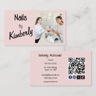 Blush Roze Script Sociale Icon QR Code Foto Nagels Visitekaartje
