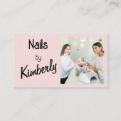 Blush Roze Script Sociale Icon QR Code Foto Nagels Visitekaartje (Voorkant)