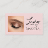 Blush Roze Script Sociale Icon QR Code Foto Wimper Visitekaartje (Voorkant)