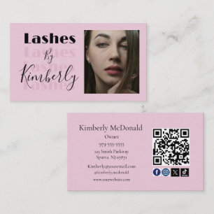 Blush Roze Script Sociale Icon QR Code Foto Wimper Visitekaartje