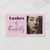 Blush Roze Script Sociale Icon QR Code Foto Wimper Visitekaartje (Voorkant)