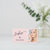 Blush Roze Script Sociale Icon QR Code Foto Wimper Visitekaartje (Staand voorkant)