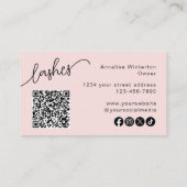 Blush Roze Script Sociale Icon QR Code Foto Wimper Visitekaartje (Achterkant)