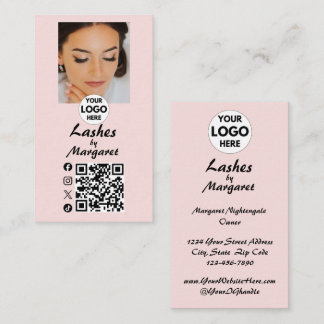 Blush Roze Script Sociale Icon QR Code Foto Wimper Visitekaartje