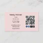 Blush Roze Script Sociale Icon QR Code Foto Wimper Visitekaartje (Achterkant)
