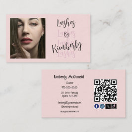 Blush Roze Script Sociale Icon QR Code Foto Wimper Visitekaartje