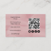 Blush Roze Script Sociale Icon QR Code Foto Wimper Visitekaartje (Achterkant)