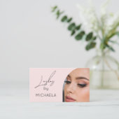 Blush Roze Script Sociale Icon QR Code Foto Wimper Visitekaartje (Staand voorkant)