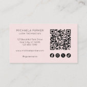 Blush Roze Script Sociale Icon QR Code Foto Wimper Visitekaartje (Achterkant)