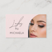 Blush Roze Script Sociale Icon QR Code Foto Wimper Visitekaartje (Voorkant)