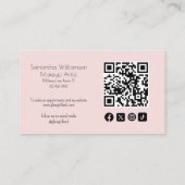 Blush Roze Script Sociale Icon QR Code Foto Wimper Visitekaartje (Achterkant)