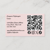 Blush Roze Script Sociale Icon QR Code Foto Wimper Visitekaartje (Achterkant)