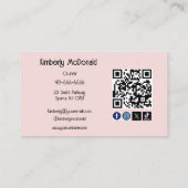 Blush Roze Script Sociale Icon QR Code Foto Wimper Visitekaartje (Achterkant)