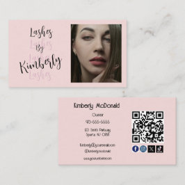 Blush Roze Script Sociale Icon QR Code Foto Wimper Visitekaartje